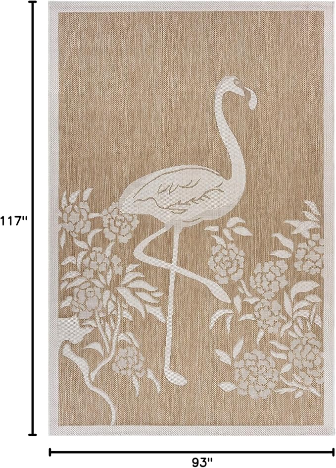 LR Home 8x10 Indoor/Outdoor Area Rug for Home Decor | Tropical Flamingo Large Size Carpet for Living Room, Bedroom, Playroom, Patio, Garden | Modern Farmhouse Rug | Beige/Tan