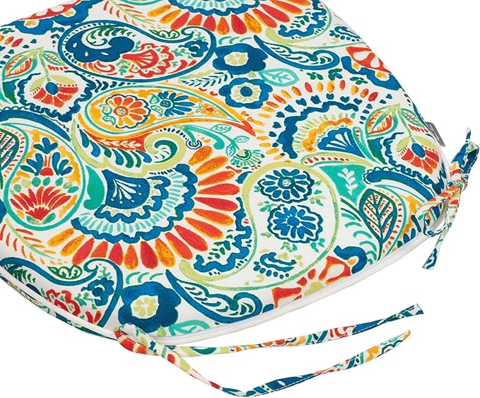 Magpie Fabrics 17"x16"x2" U-Shape Chair Cushions with Ties 2 Count, Outdoor Indoor Waterproof All Weather Seat Pads Decoration for Patio Garden Dining Office - Paisley Multi