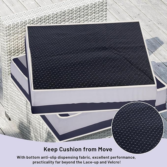 14 Piece Outdoor Sectional Cushions, Water-Resistant Outdoor Sofa Cushions Replacement, 4" High Density Foam Patio Furniture Cushions Fits 6-seat Rattan Conversation Set (Navy Blue White Stripes)