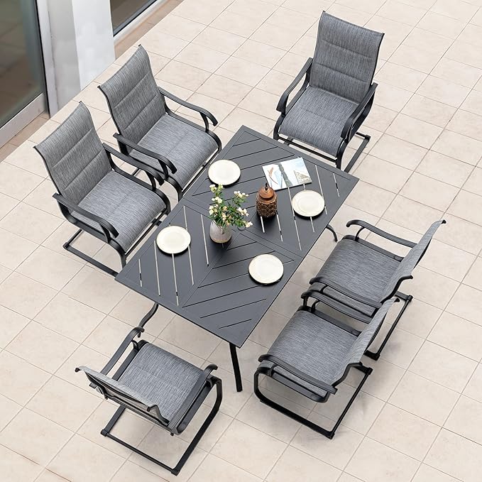 NUU GARDEN Patio Dining Chairs Set of 4, All Weather Outdoor Padded Textilene Patio Chairs, Breathable Spring Motion Textile High Back Outdoor Dining Chairs for Backyard, Lawn, Deck, Grey