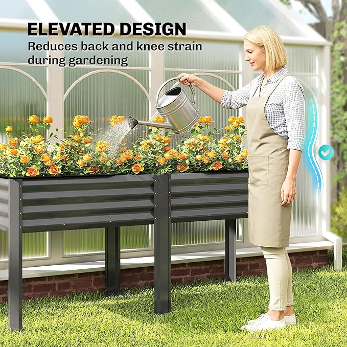 Outsunny Galvanized Raised Garden Bed with Legs, Extra Large Metal Raised Planter Box with Reinforced Bars and Non-Woven Fabric for Vegetables, Flowers, Herbs, 71" x 22" x 31.5", Dark Gray