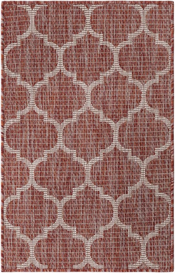 Unique Loom Outdoor Trellis Collection Area Rug (2' x 3' 1" Rectangle, Rust Red/ Ivory)