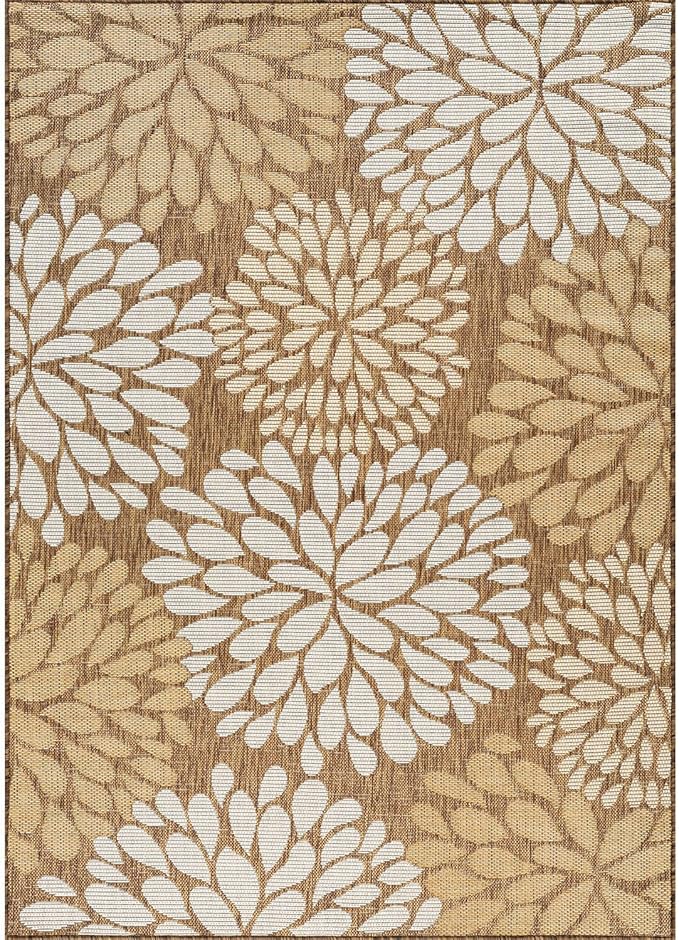 Beverly Rug Outdoor Rug 10x14 Modern Exotic Tropical Leaf Area Rugs for Indoor and Outdoor Patio Deck Porch Garden Water Resistant Washable Outside Carpet (10 x 14 Wooden)