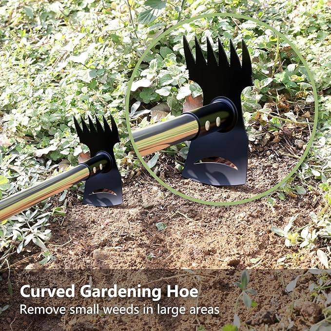 Weed Puller Tool with Long Handle(58IN), 2-in-1 Gardening Hand Tools Weeds Remover, Weeder Rake & Garden Hoe Combo, Manual Weeding Puller Tool for Garden Yard Patio Lawn