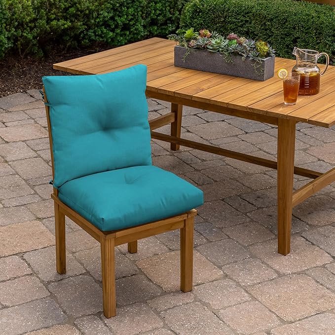 Arden Selections Outdoor Plush Modern Tufted Blowfill Dining Chair Cushion, 21 x 40, Water Repellent, Fade Resistant, Tufted Cushion for Dining and Bistro Chairs 21 x 40, Lake Blue Leala