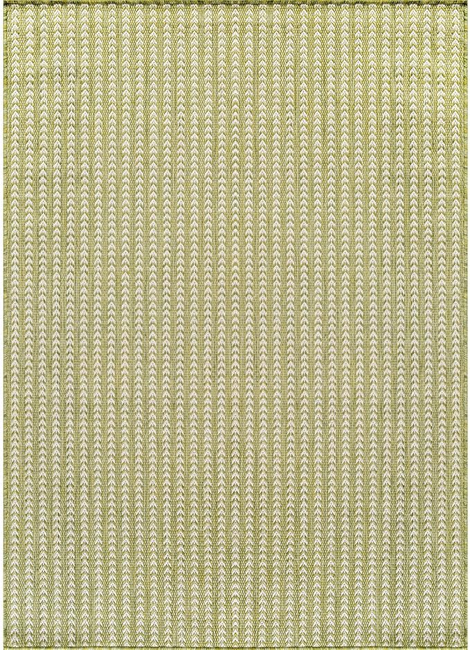 Washable Outdoor Rug 6x9 Modern Area Rugs Outdoor Carpets Striped Pattern Non Shedding Waterproof Easy Clean Patio Deck Porch Living Room Bedroom Garden RV (6 X 9 Olive)