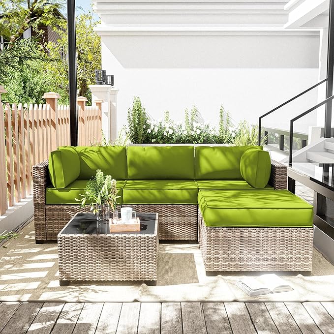 Patio Furniture Cushions, Replacement Outdoor Cushions for 4-Seat Patio Furniture, Waterproof Cushions for Outdoor Sectional Sofa Couch, Grass Green