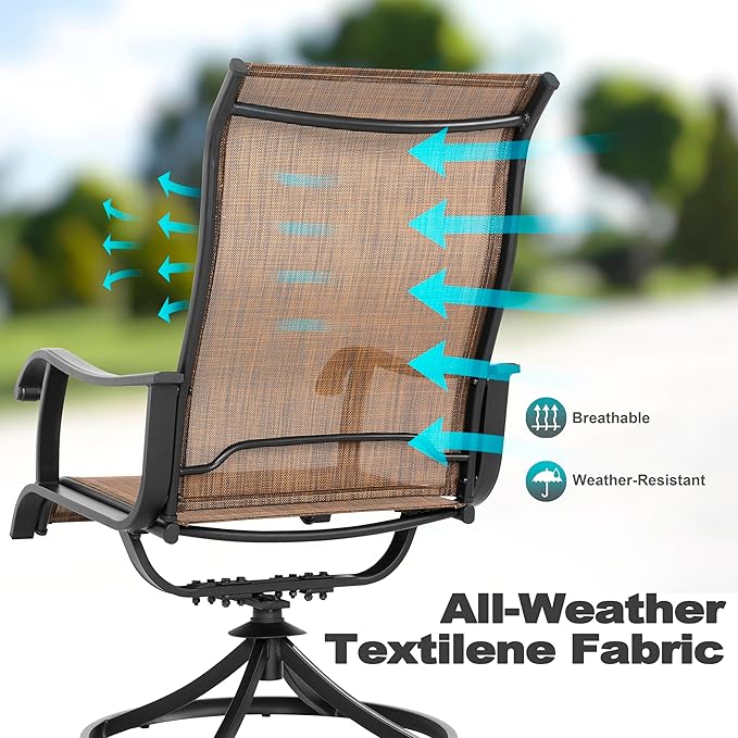 NUU GARDEN Patio Dining Chairs Set of 4, Swivel Patio Sling Chairs All-Weather Textilene Outdoor Swivel Rocker Dining Chairs with Metal Frame and High Back for Lawn Backyard, Brown