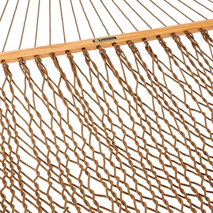 Original Pawleys Island Deluxe Antique Brown DuraCord Rope Hammock – 13 ft. x 65 in, 2-Person, 450 lb Capacity, Oak Spreader Bar, Zinc-Plated Hardware, Handcrafted in The USA