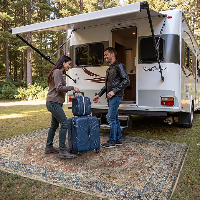 GENIMO Outdoor & Indoor Area Rug 6'x9', Waterproof, Non-Shedding, Easy Cleaning, Boho Mat for Patio, Living Room, Balcony, Dining Room, RV, Deck, Bedroom, Camping, Outside Carpet,Antique Red