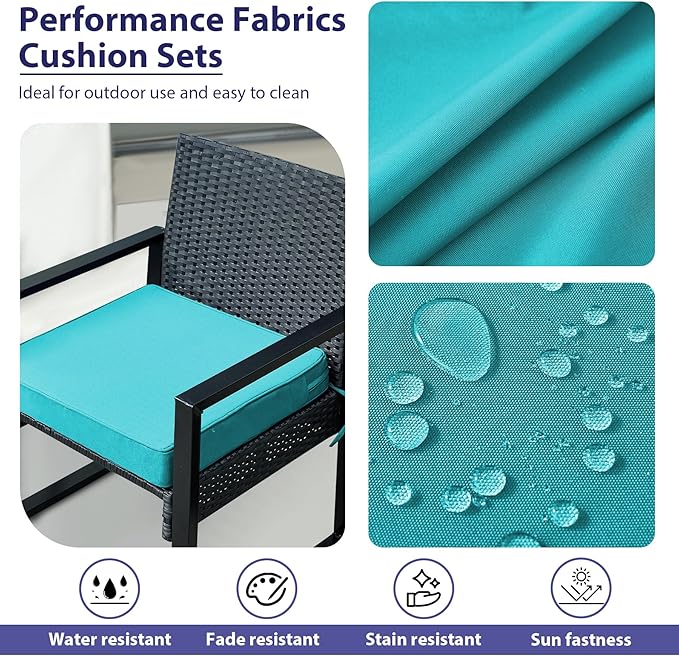 Outdoor Chair Cushions Set of 4,Waterproof Outdoor Seat Cushions for Patio Furniture,Patio Chair Cushion with Handle and Ties, Square Out Door Chair Pads,17" x 16" x 2", Teal