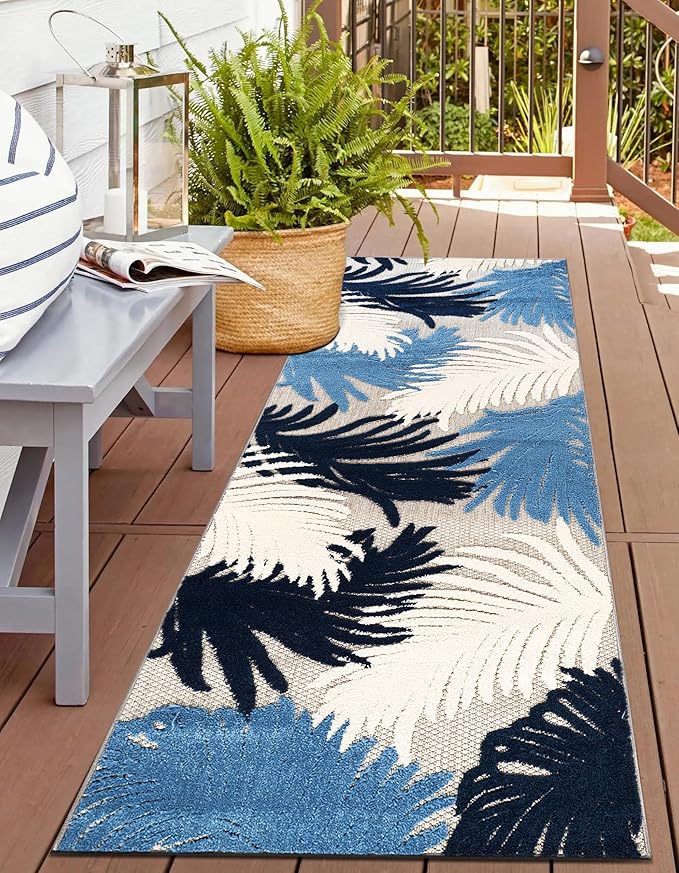 Rugshop Lucca Contemporary Floral Indoor/Outdoor 2' 7" X 6' Navy