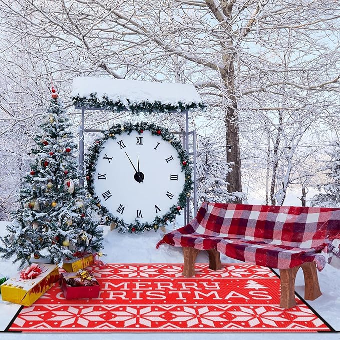 4x6 ft Christmas Outdoor Rug Plastic Straw Rug RV Outdoor Rug Camper Mats Patio Outdoor Mat Christmas Tree Mat Waterproof Outdoor Deck Rug for Outside Garden Lawn Landscape Balcony Porch