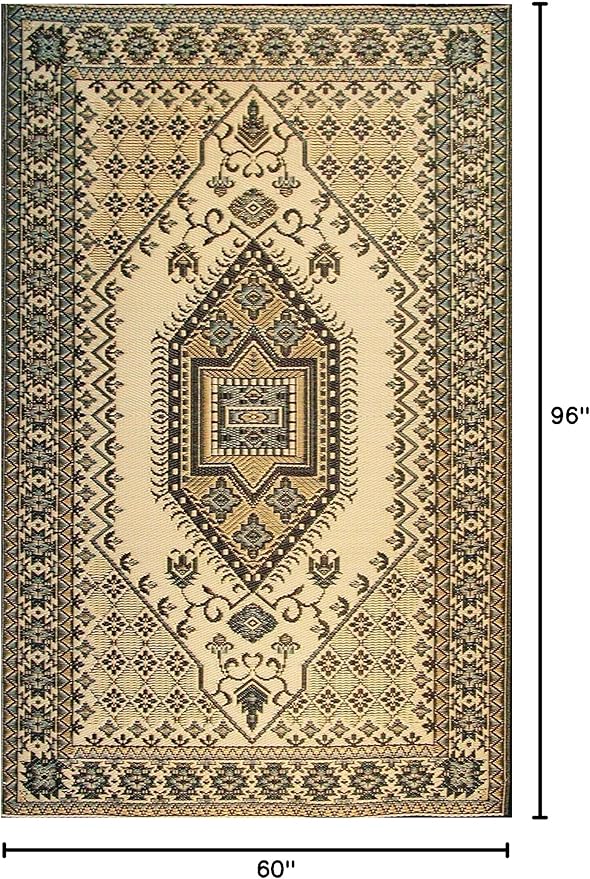 Mad Mats Traditional Outdoor Rug, Reversible Plastic Mat (5' x 8', Oriental Turkish - Black/Brown)
