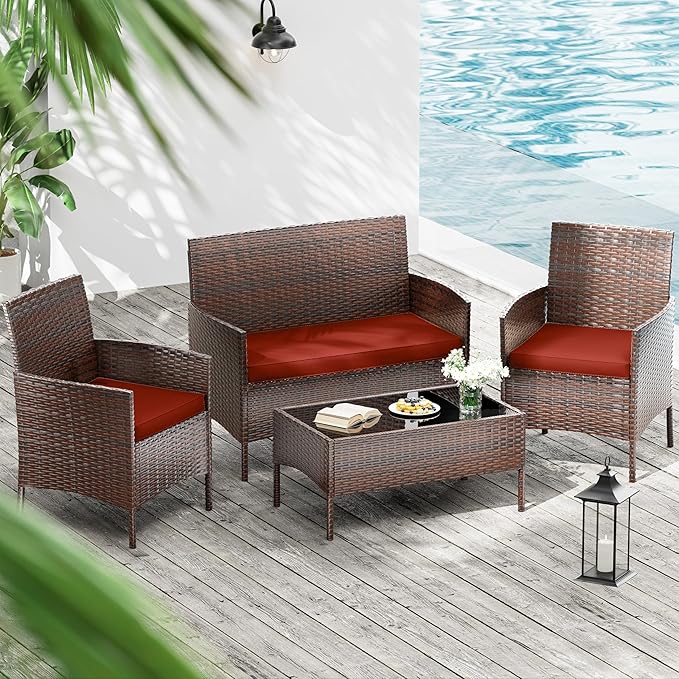 3 Pack Outdoor Replacement Cushions, Fit for 4-Seater Wicker Rattan Patio Conversation Set, 36x18x3,18x18x3, Liner & Cover