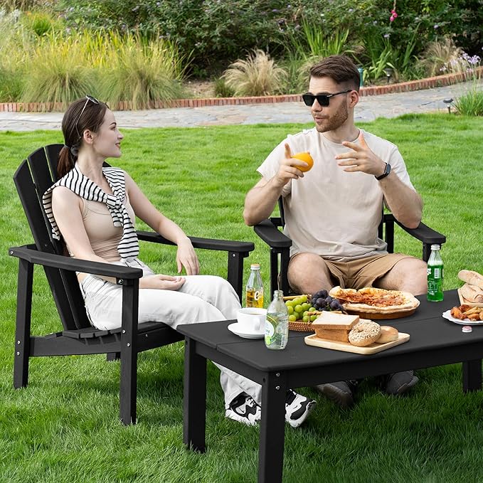 nevilywood Compact Stackable Adirondack Chairs Set of 4, 26.3" Wide HDPE Outdoor Patio Chairs - Durable, Space-Saving Design for Porch, Lawn or Garden, Black
