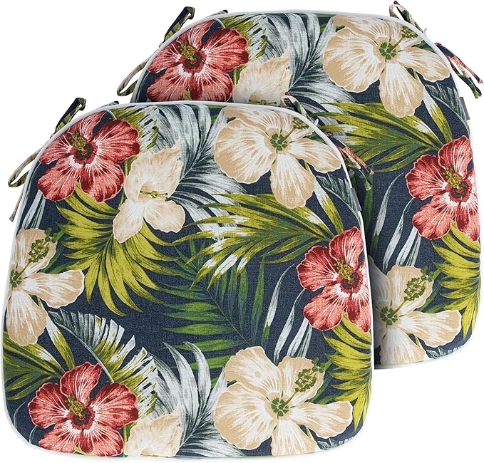 Magpie Fabrics Outdoor/Indoor 17"x16"x2" Chair Cushions with Ties Set of 2, Waterproof All Weather U-Shape Seat Pads Decoration for Patio Garden Furniture Home Office (Midnight Floral)