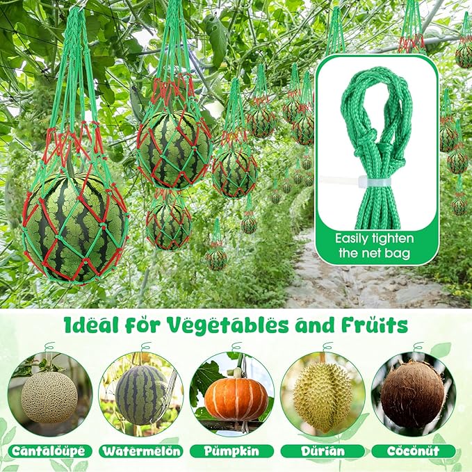 Nuenen 12 Pcs Watermelon Net Melon Hammock Melon Cradle Plant and Garden Supports Pumpkin Support Hanging Bag Protects Watermelons, Honeydew, Squash, Cantaloupes (Red,Green)