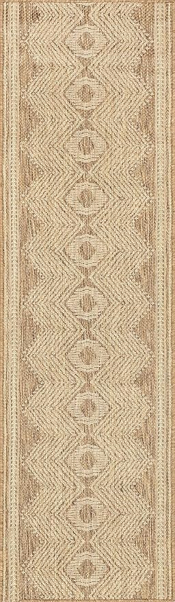 Nuloom Ranya Light Brown/Ivory, 2' x 10', Tribal Geometric, Soft and Cozy, High Traffic, Stain Resistant, Easy Clean, Durable Runner for Indoor/Outdoor Patio, Deck, Porch, Garden, Courtyard