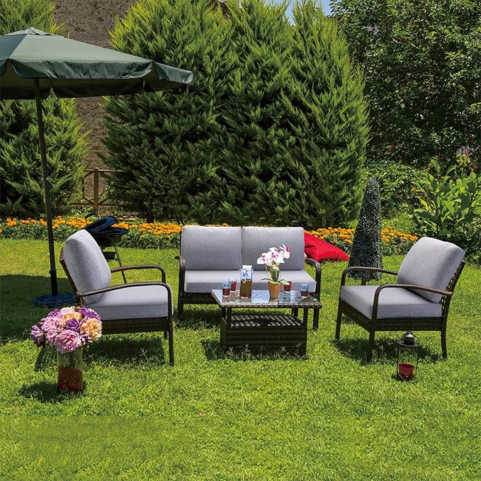 JMGBird Large Outdoor Chair Cushion Set - 22"x22" Tufted Seat & Back Cushions, Grey for Deep Seat Patio Furniture