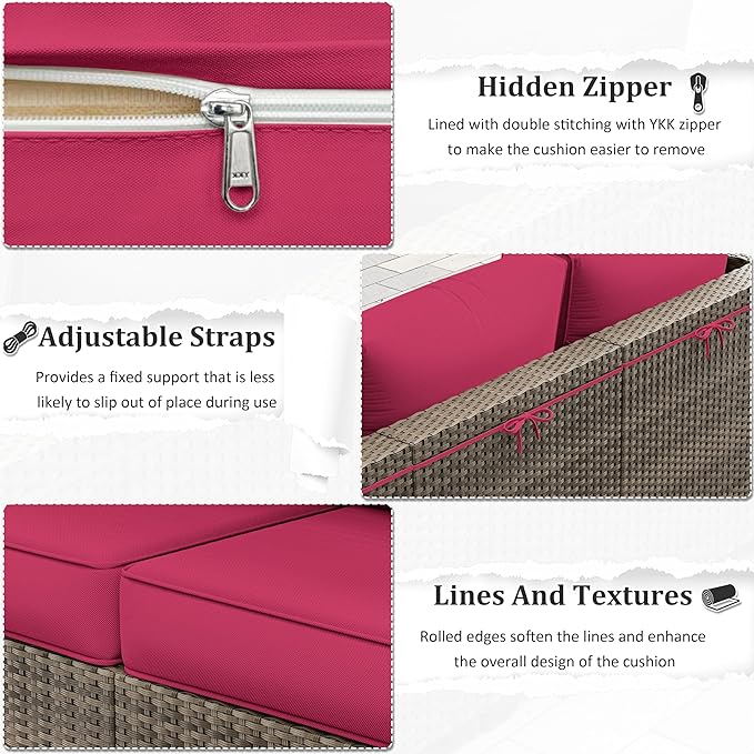 Outdoor Furniture Replacement Cushions, 5" Foam Foam High-Density, Fits 6-seat Sectional Rattan Conversation Set, 14 Piece Patio Water-Resistant Replacement Sofa Cushions, Liner&Cover