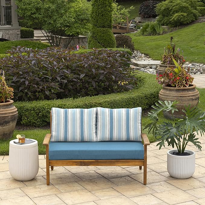 Arden Outdoor Loveseat Cushion Set, 48 x 24, Water Repellent, Fade Resistant, Cushion Set for Couch, Bench, and Swing, French Blue Linen Stripe