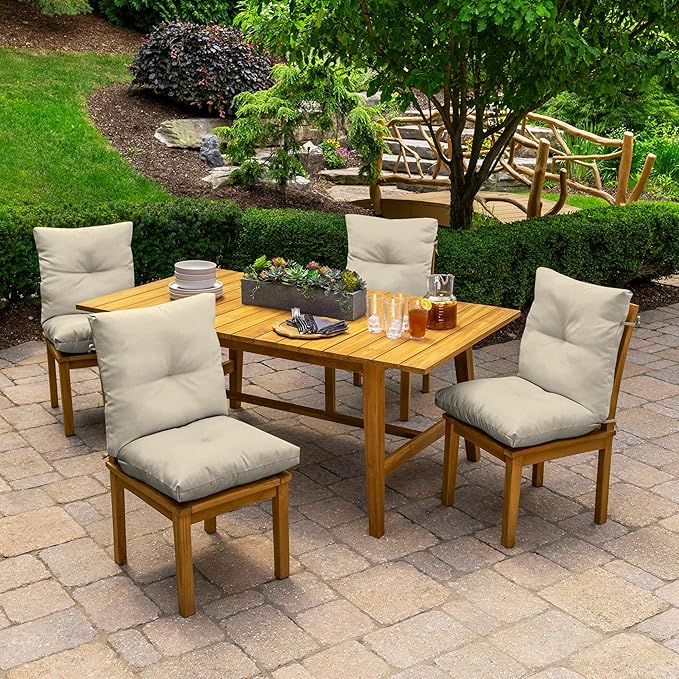 Arden Outdoor Plush Modern Tufted Blowfill Dining Chair Cushion, 21 x 40, Water Repellent, Fade Resistant, Tufted Cushion for Dining and Bistro Chairs, Tan Leala