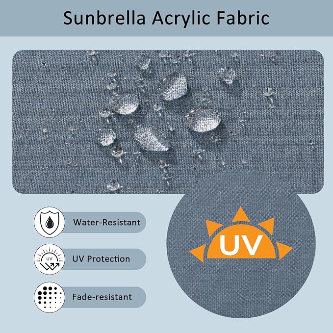 Sunbrella Outdoor Patio Chair Cushions Set, 24x27.5 Inch Outdoor Deep Seat Cushions Set of 2,Water-Resistant,Piped Edges & YKK Hidden Zipper,Sunbrella Spectrum Denim