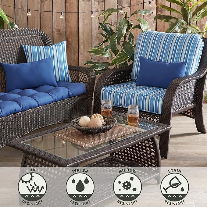 Greendale Home Fashions 2-Piece Outdoor Deep Seat Cushion Set, Steel Blue Stripe