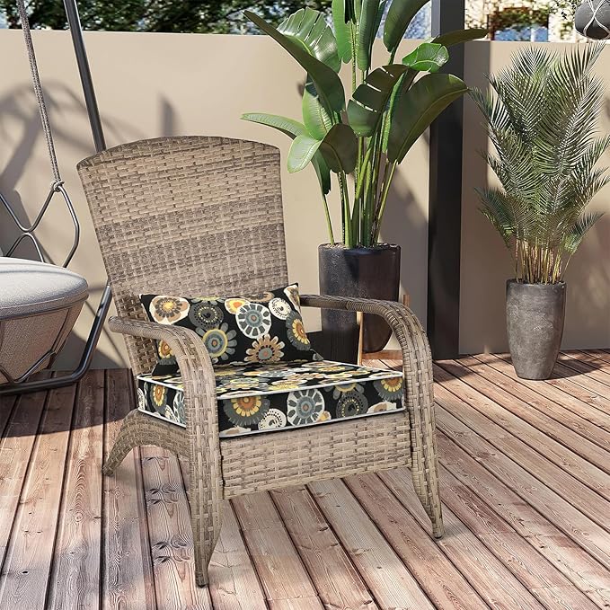 Outdoor Chair Cushions 22x22x3 Inch, Patio Seat Cushion Furniture Swing Set of 2, Water Repellent Chairs Wicker Cushion Pads with Couch Sofa in Garden, Black Yellow Crosby