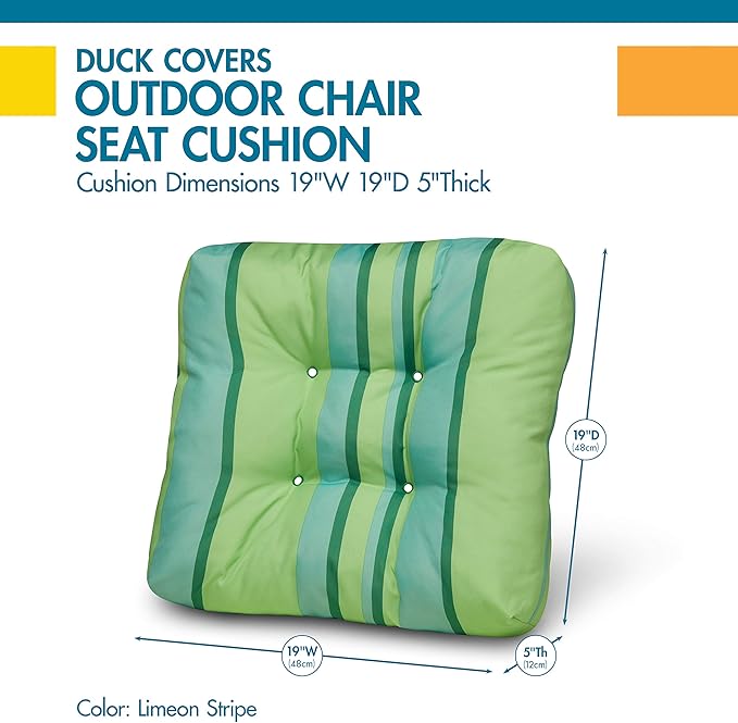 Duck Covers Water-Resistant 19 x 19 x 5 Inch Indoor Outdoor Seat Cushions, Limeon Stripe, 2-Pack