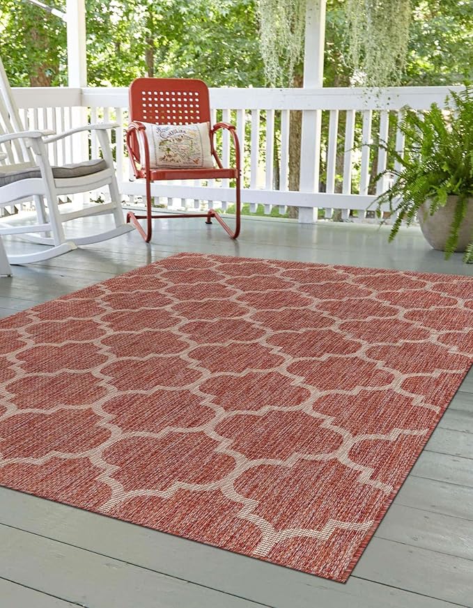 Unique Loom Outdoor Trellis Collection Area Rug (2' x 3' 1" Rectangle, Rust Red/ Ivory)