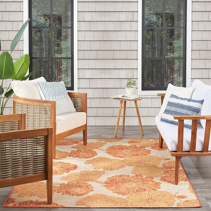 Nourison Home Garden Oasis Coral 6' x 9' Area Rug - Easy Clean, Non Shedding, Bed Room, Living Room, Dining Room, Kitchen (6' x 9')