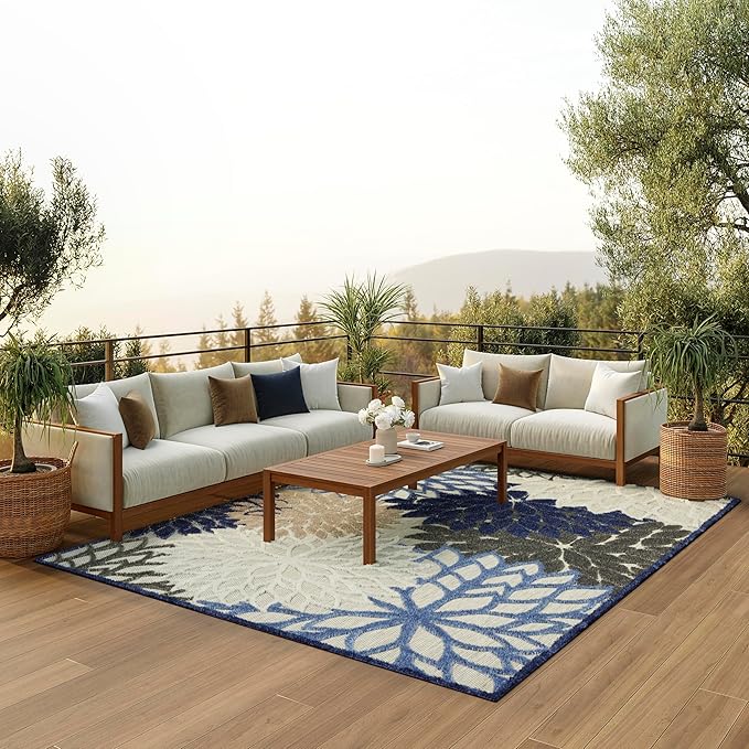 Nourison Home Aloha Indoor/Outdoor Blue/Multicolor 6' x 9' Area Rug, Easy Cleaning, Non Shedding, Bed Room, Living Room, Dining Room, Deck, Backyard, Patio (6x9)