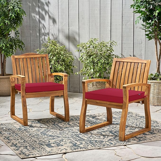 Outdoor Chair Cushions 22 x 22 Inch Water Resistant Patio Chair Cushions with Tie 3 Year Color Fastness Thick Outdoor Seat Cushion for Garden Lawn Patio Furniture Burgundy Red Set of 2