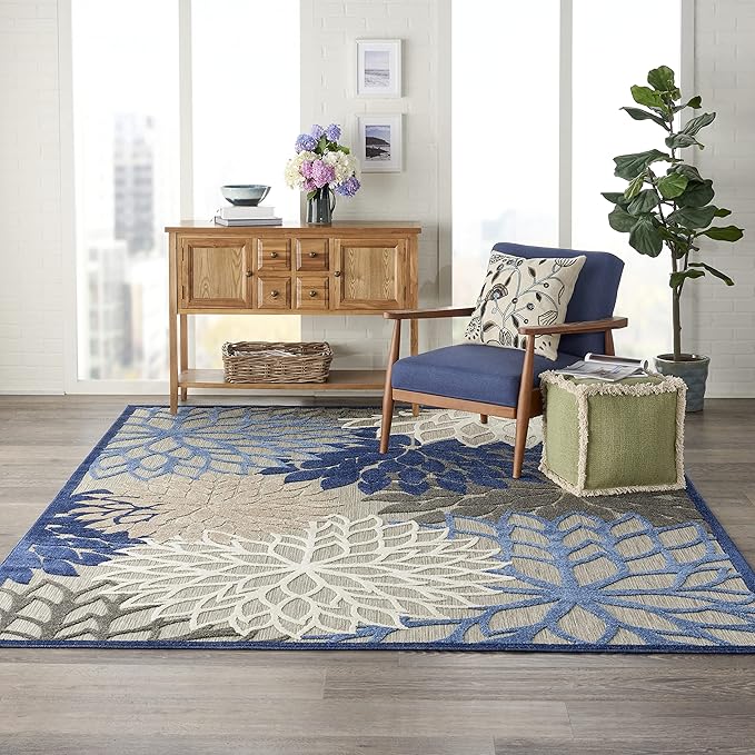 Nourison Home Aloha Indoor/Outdoor Blue/Multicolor 7' x 10' Area Rug, Easy Cleaning, Non Shedding, Bed Room, Living Room, Dining Room, Deck, Backyard, Patio (7x10)