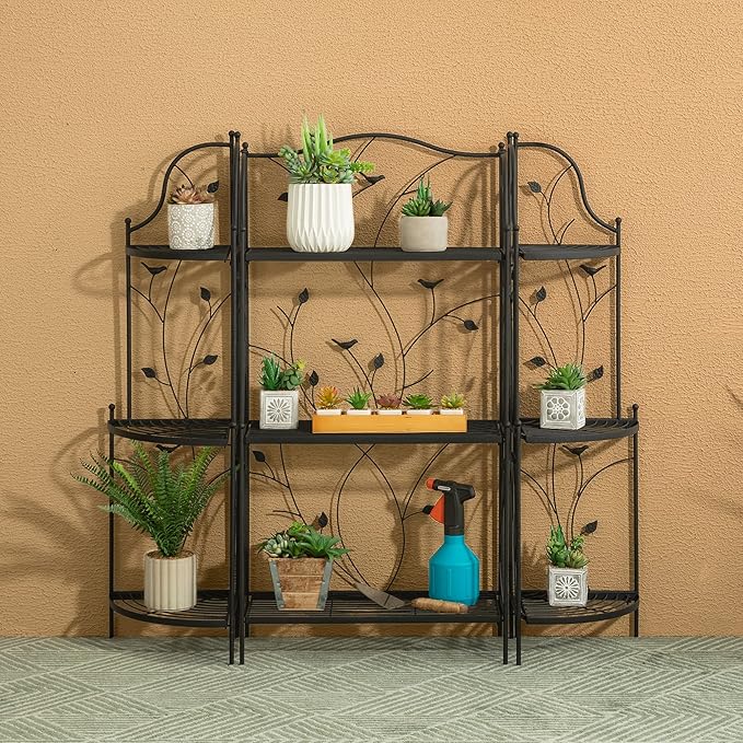 Glitzhome 44.75" H 3-Tiered Metal Shelf Plant Stand, Farmhouse Rectangular Storage Organizer Shelf for Indoor Outdoor Home Decor