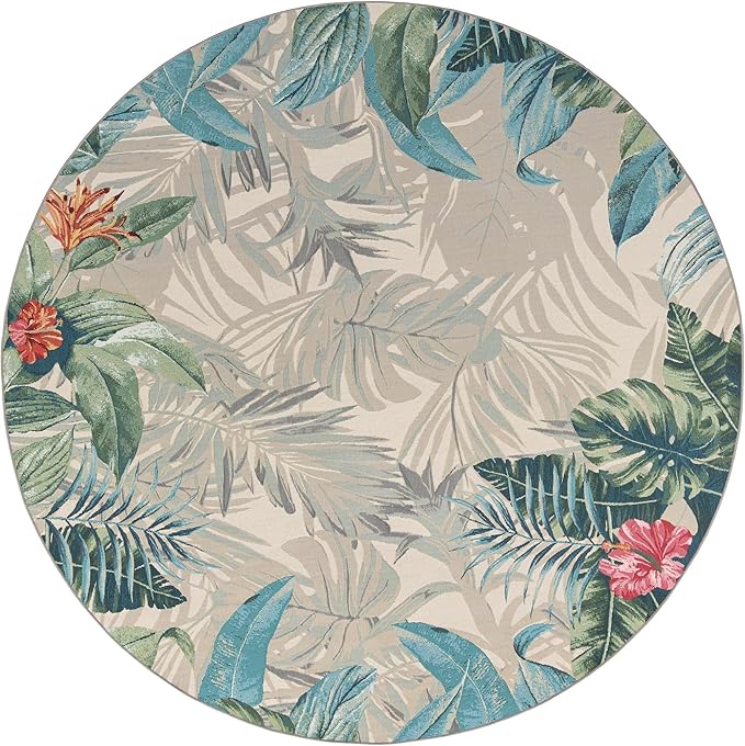 Unique Loom Outdoor Botanical Collection Area Rug - Kula (10' Round, Multi/ Gray)