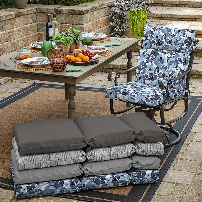Arden Outdoor Chair Cushion, 21 x 20, Rain-Proof, Fade Resistant 20 x 21, Blue Garden Floral