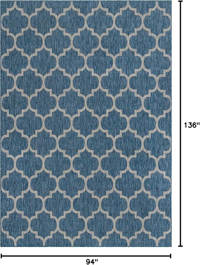 Unique Loom Outdoor Trellis Collection Area Rug (7' 10" x 11' 4" Rectangle, Navy Blue/ Ivory)