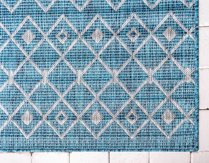 Unique Loom Outdoor Trellis Collection Area Rug - Tribal Trellis (5' 1" x 8' Rectangle, Teal/ Ivory)