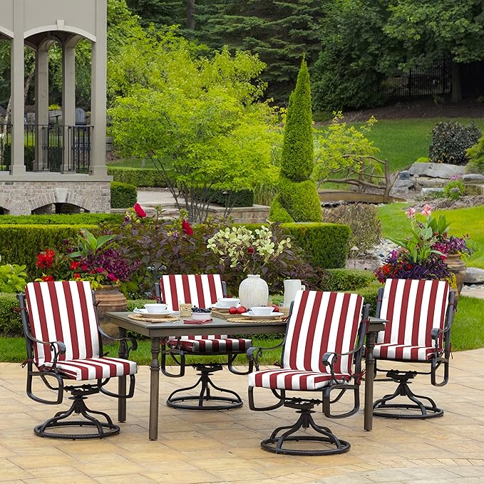 Arden 4-Pack Outdoor Patio Dining Chair Cushion, 20x44, Rain-Proof Seat Pad, Fade-Resistant Outdoor Cushion Ruby Red Cabana Stripe