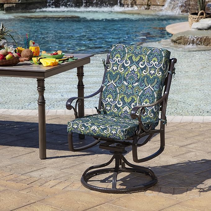 Arden 4-Pack Outdoor Patio Dining Chair Cushion, 20x44, Rain-Proof Seat Pad, Fade-Resistant Outdoor Cushion Sapphire Aurora Blue Damask