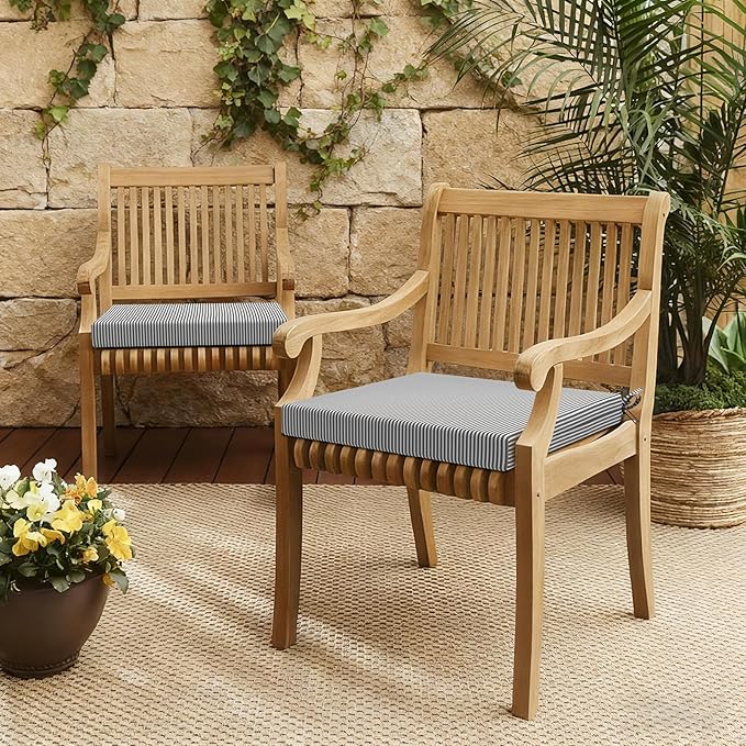 LVTXIII Outdoor Chair Cushions, Water Repellent Patio Furniture Cushions Outdoor Chair Pads with Ties for Dining Chairs and Garden Furniture, 19"x19"x2" Set of 2, Strip Grey
