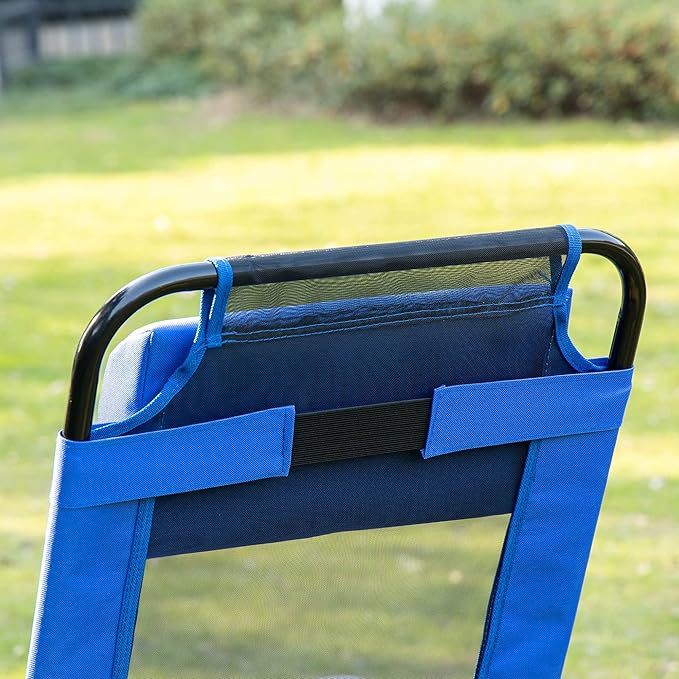 Outsunny Folding Patio Dining Chairs Set of 2, Outdoor Deck Chair with Removable Headrest, Camping Chair with Adjustable Sling Back for Garden, Backyard, Lawn, Blue