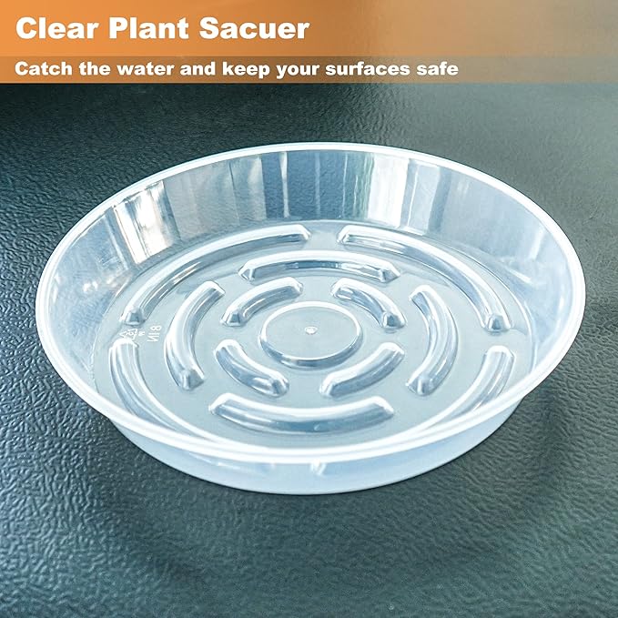10 Packs Plant Saucer Pot Tray, 6 8 10 inch Clear Flower Planter Saucers and Drip Trays, Plastic Flower Planter Saucers for Indoors Outdoors, Heavy Durable Plant Plate Water Catcher