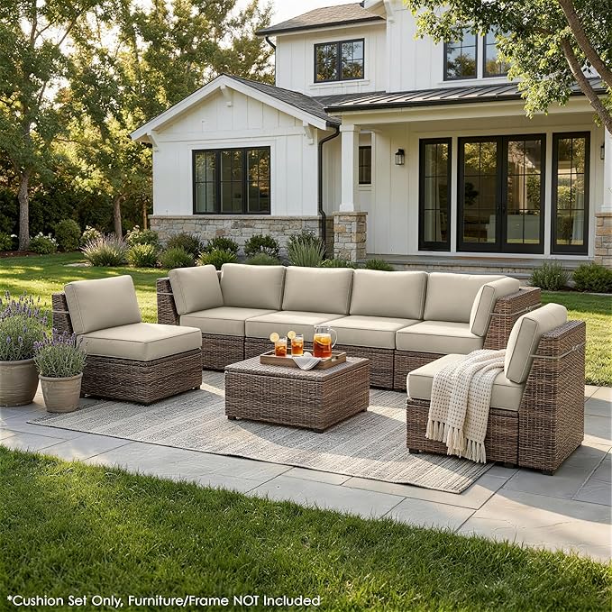 Outdoor Replacement Cushions for Patio Furniture, 5" Foam High-Density, 14-Piece Water-Resistant Outdoor Cushion for 6-Seat Sectional Patio Conversation Sets, Liner&Cover