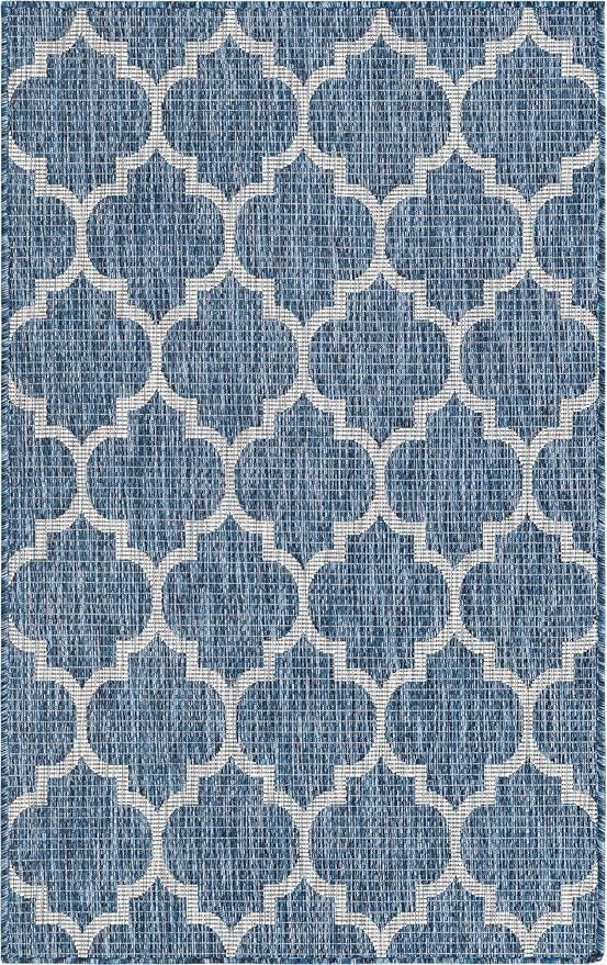 Unique Loom Trellis Collection Area Rug-Lattice Design, Moroccan Inspired for Indoor/Outdoor Décor, 3' 3" x 5' 3", Navy Blue/Gray