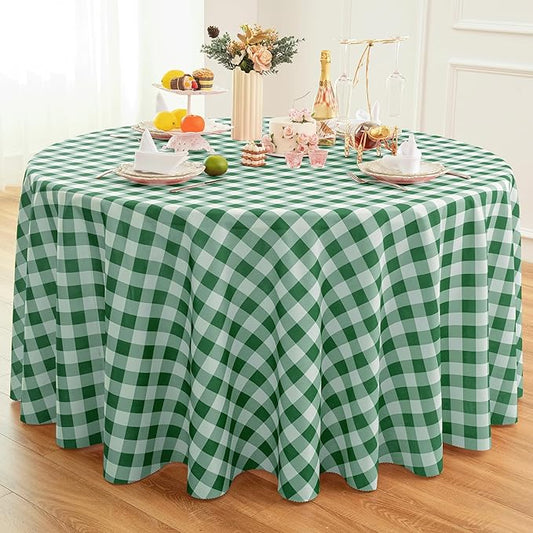 Waterproof Plaid Tablecloth Fabric - Round 120 Inch Classic Gingham Checker Table Cloth for Indoor/Outdoor Use - Buffalo Table Cover for Picnics, BBQs, and Parties