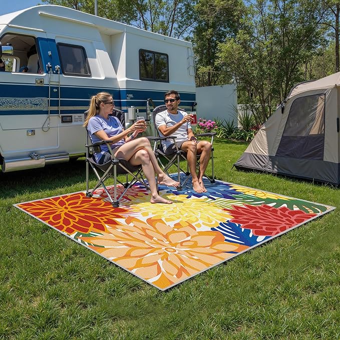 Colorful 3x5 Washable Rug for Living Room Tropical Botanical Modern Floral Chenille Area Rugs Low Pile Non Slip Carpet for Patio, Bedroom, Laundry, Rainbow